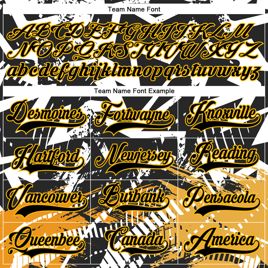 Custom Black Gold-White 3D Pattern Abstract Hockey Lace Neck Jersey