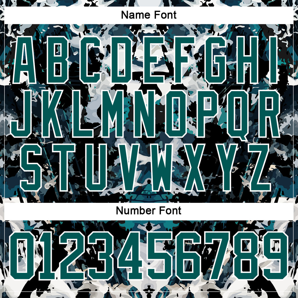 Custom Midnight Green Black-White 3D Pattern Abstract Grunge Hockey Lace Neck Jersey