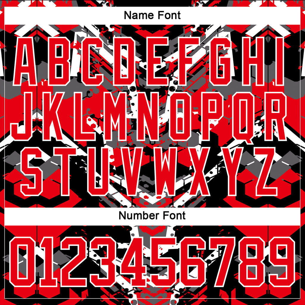 Custom Black Fire Red-White 3D Pattern Abstract Grunge Hockey Lace Neck Jersey