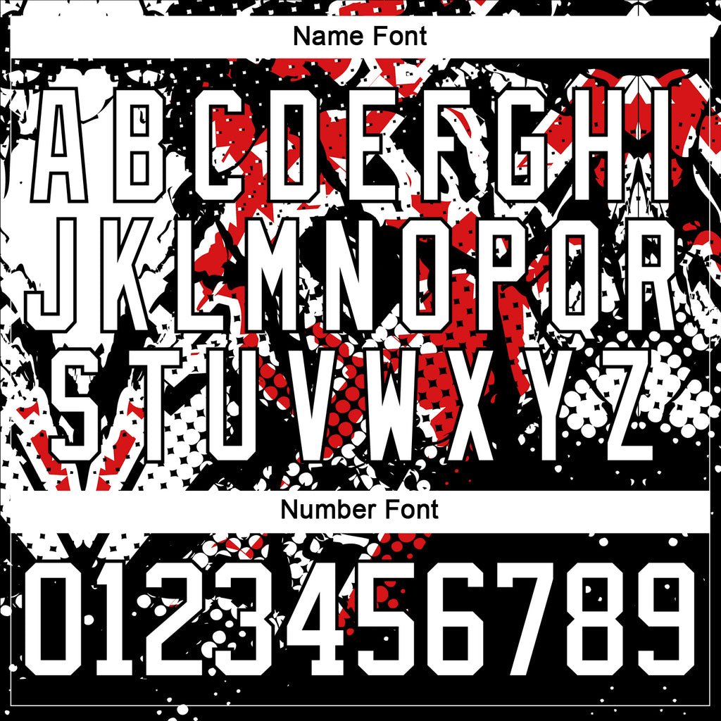 Custom Black White-Fire Red 3D Pattern Abstract Grunge Hockey Lace Neck Jersey