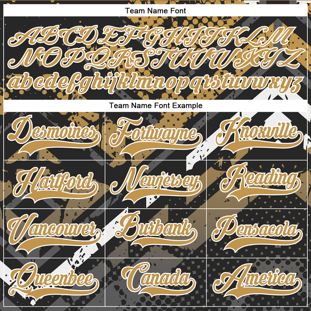 Custom Old Gold Gray Black-White 3D Pattern Abstract Grunge Hockey Lace Neck Jersey