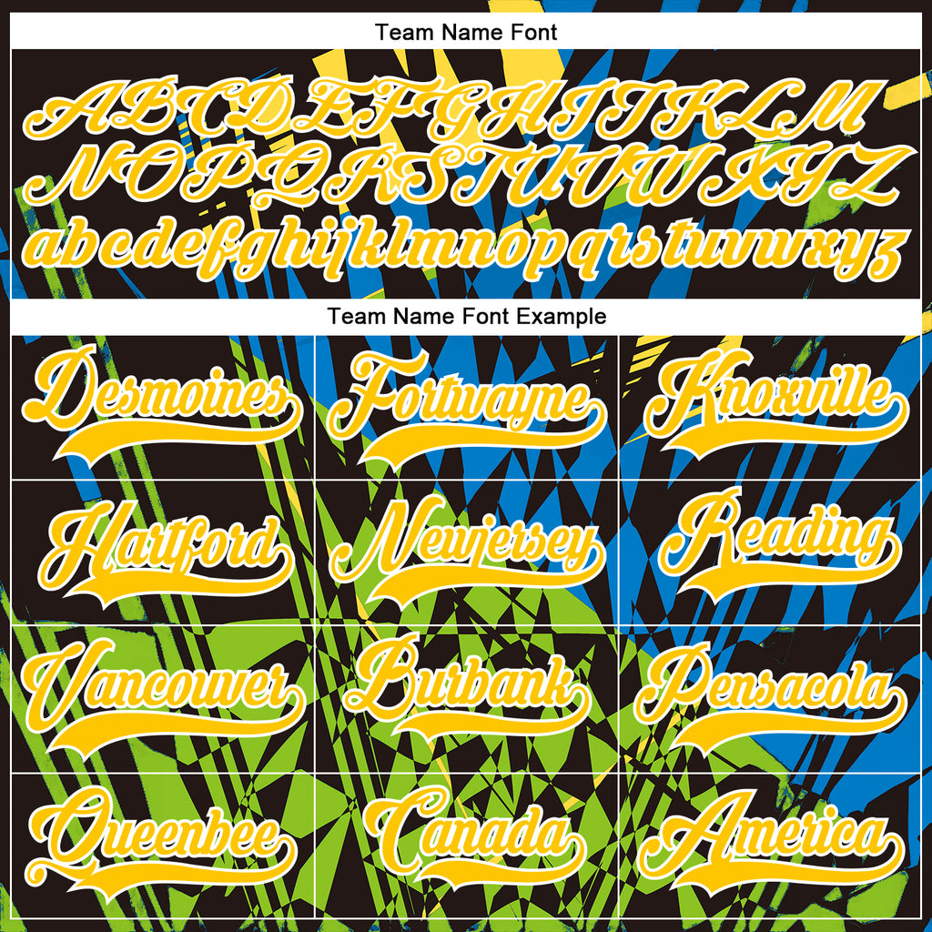 Custom Black Yellow Blue-Green 3D Pattern Abstract Hockey Lace Neck Jersey