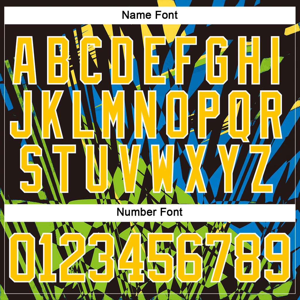 Custom Black Yellow Blue-Green 3D Pattern Abstract Hockey Lace Neck Jersey