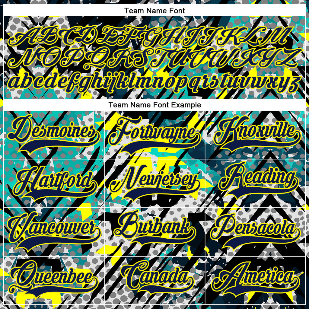 Custom Navy Light Yellow-Aqua 3D Pattern Abstract Grunge Hockey Lace Neck Jersey