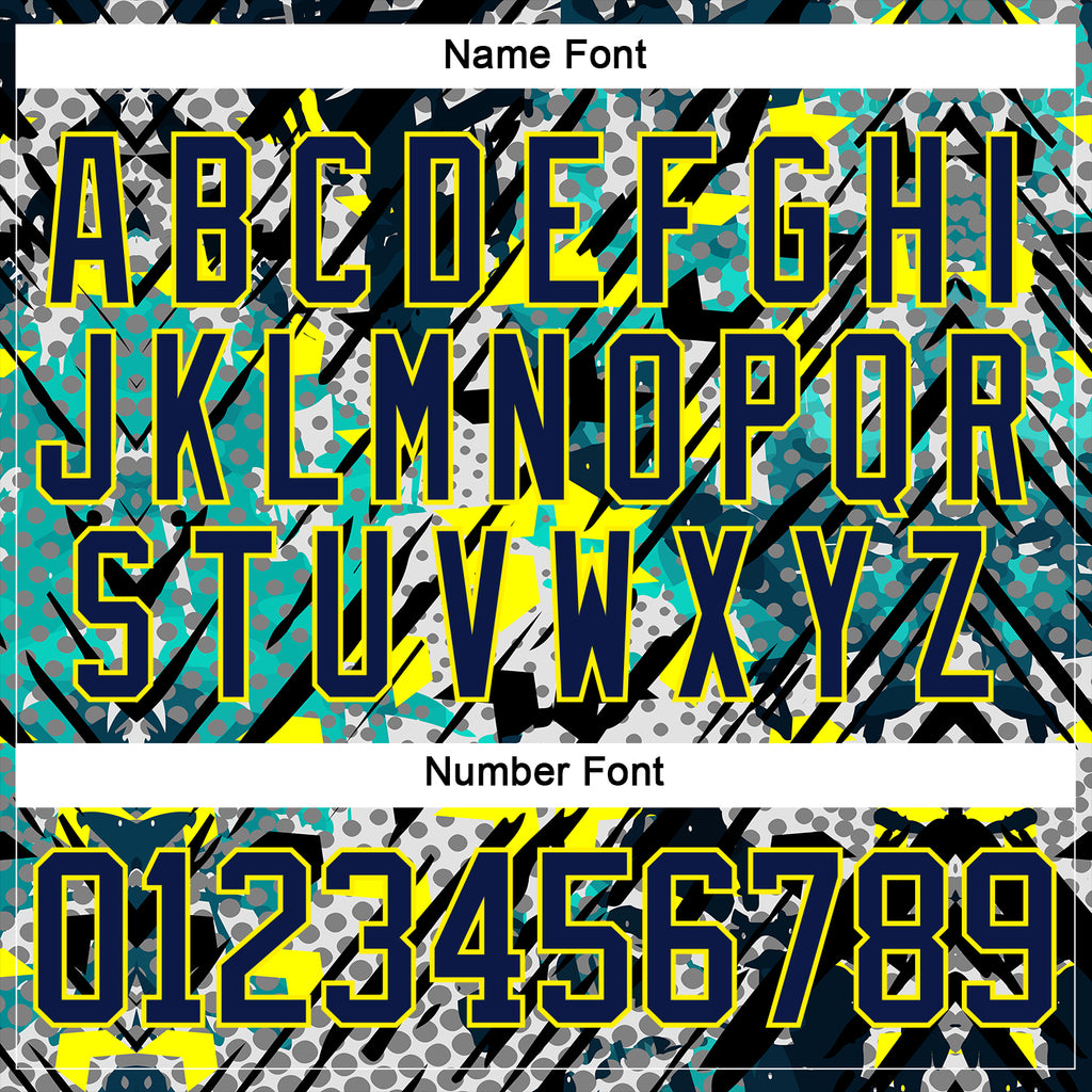 Custom Navy Light Yellow-Aqua 3D Pattern Abstract Grunge Hockey Lace Neck Jersey