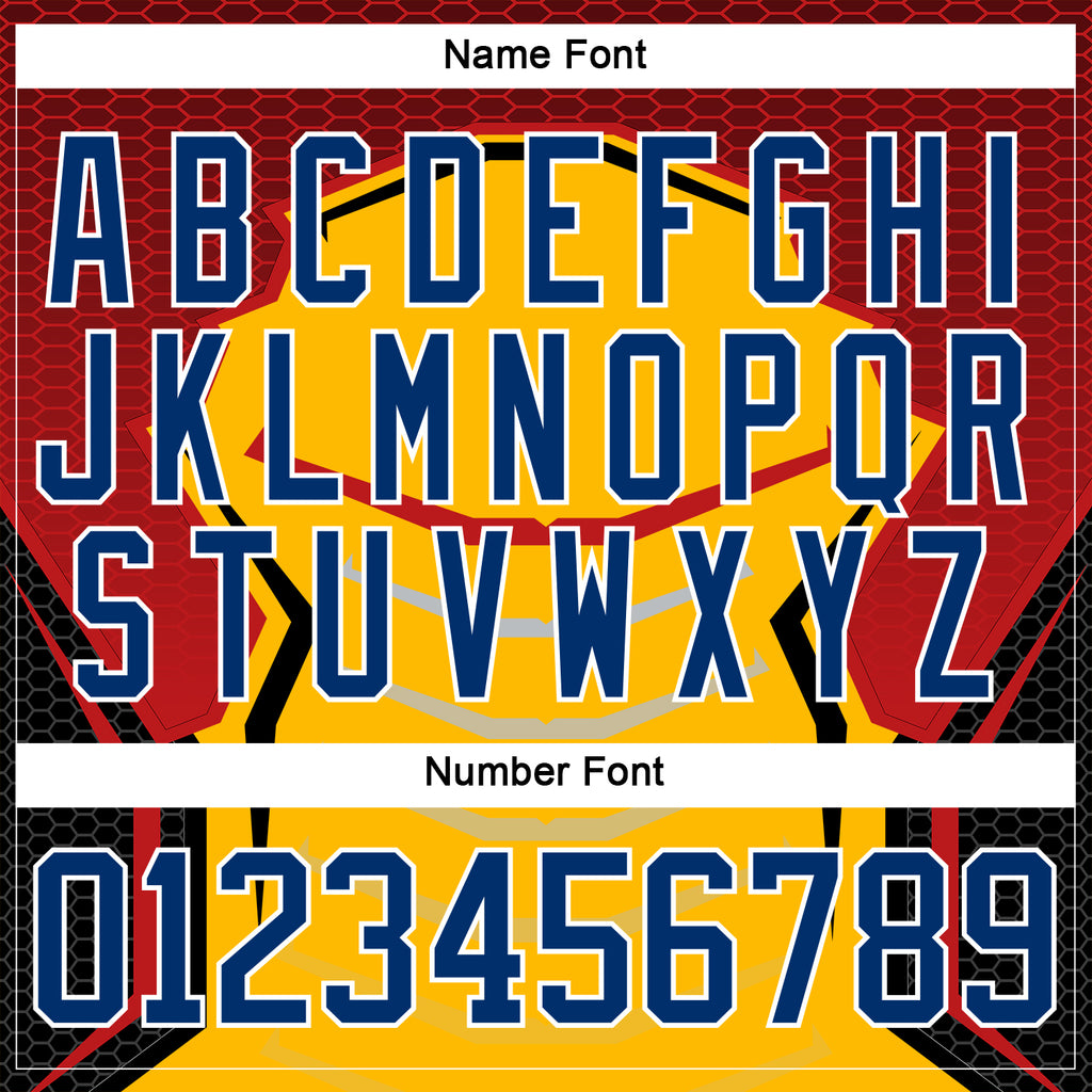 Custom Gold US Navy Blue Red-White 3D Pattern Cyber Mecha E-sport Hockey Jersey