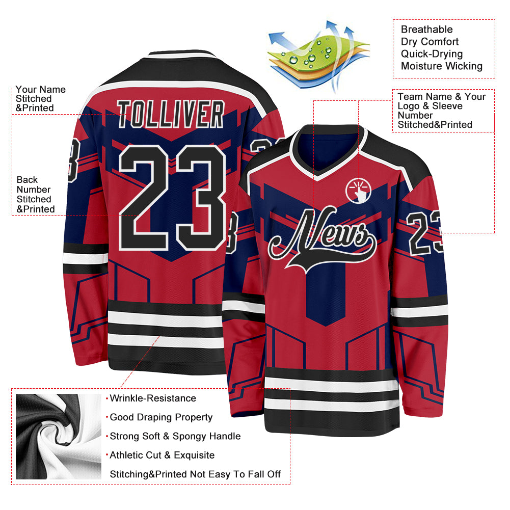 Custom Red Black Blue-White 3D Pattern Cyber Mecha E-sport Hockey Jersey