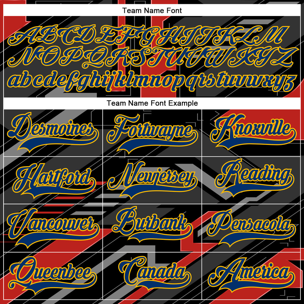 Custom Black US Navy Blue Gray Orange-Gold 3D Pattern Cyber Mecha E-sport Hockey Jersey