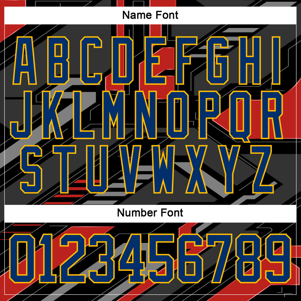 Custom Black US Navy Blue Gray Orange-Gold 3D Pattern Cyber Mecha E-sport Hockey Jersey