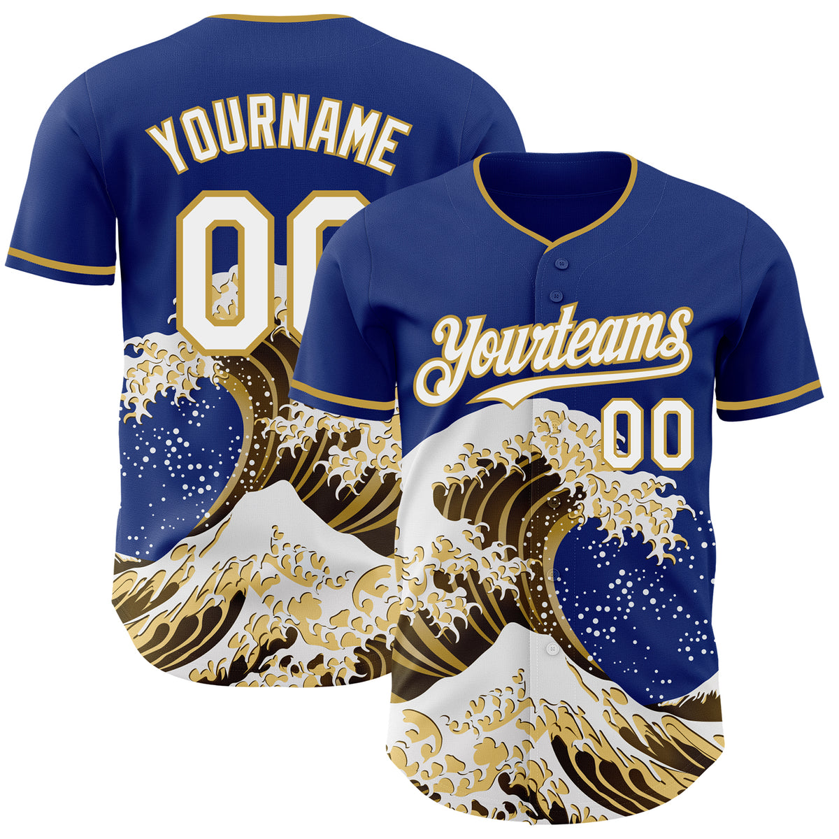 Custom Japanese Wave Authentic Baseball Jersey Royal White-Old Gold | DIYOJ