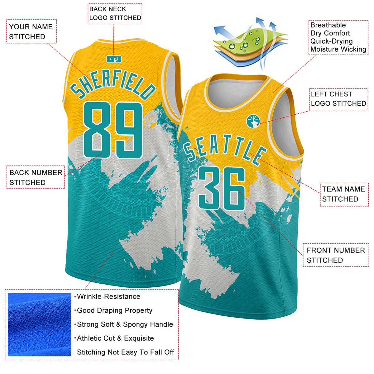 Custom Gold Aqua-White 3D Pattern Design Religion Authentic Basketball ...