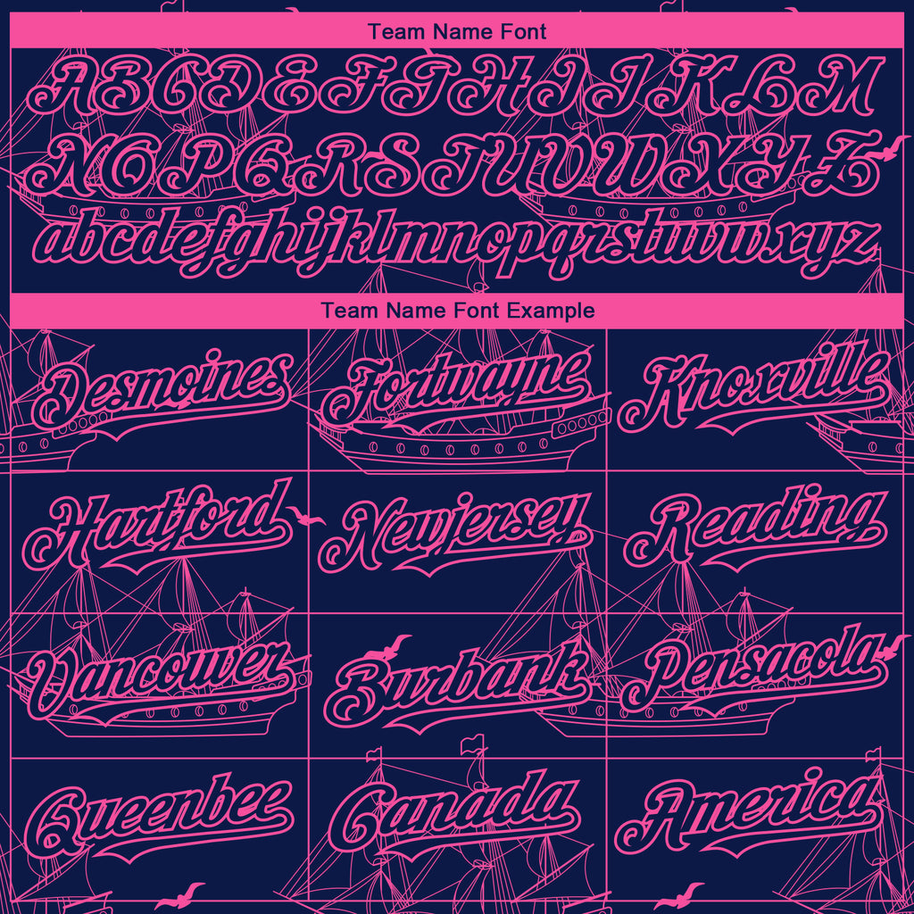 Custom Navy Pink 3D Pattern Design Ship Frigate With Seagulls Authentic Baseball Jersey