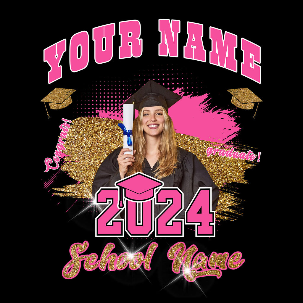 Custom Black Pink-White 3D Graduation Performance T-Shirt