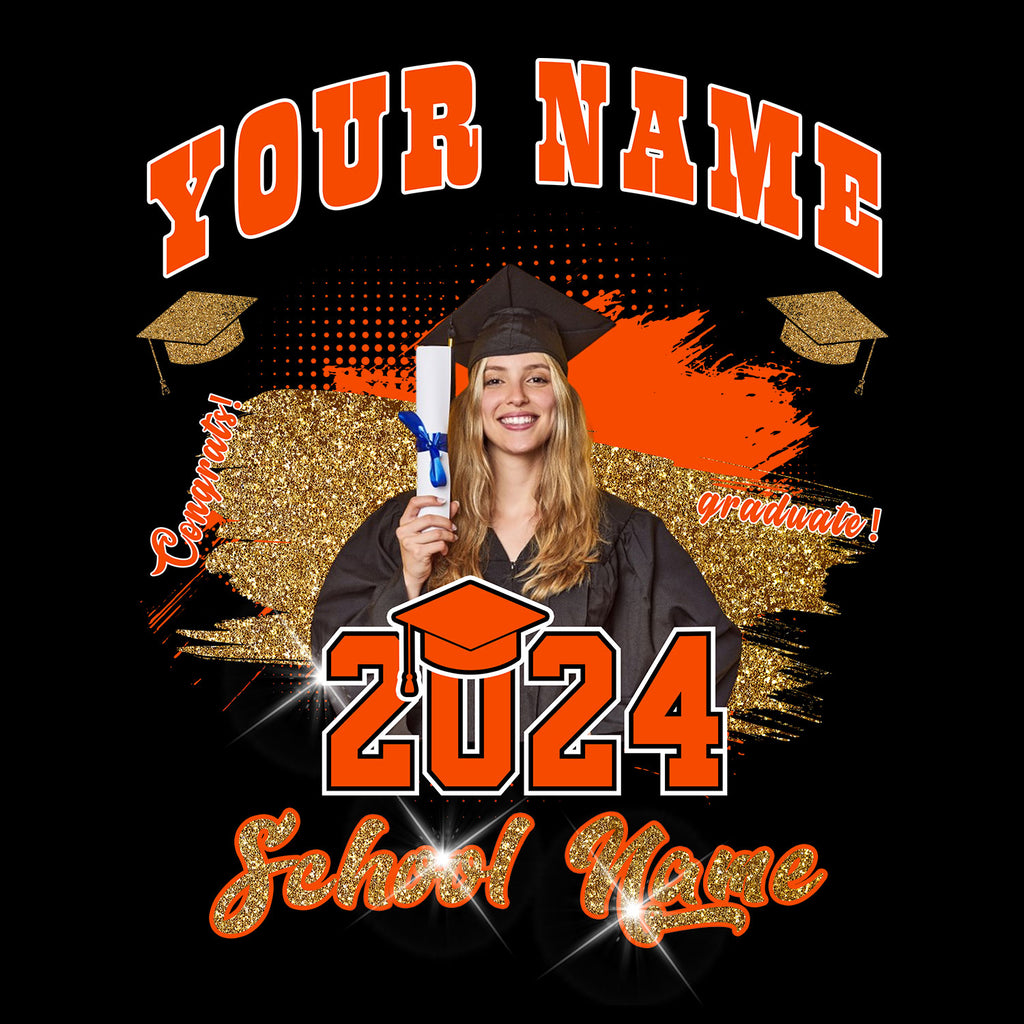 Custom Black Orange-White 3D Graduation Performance T-Shirt