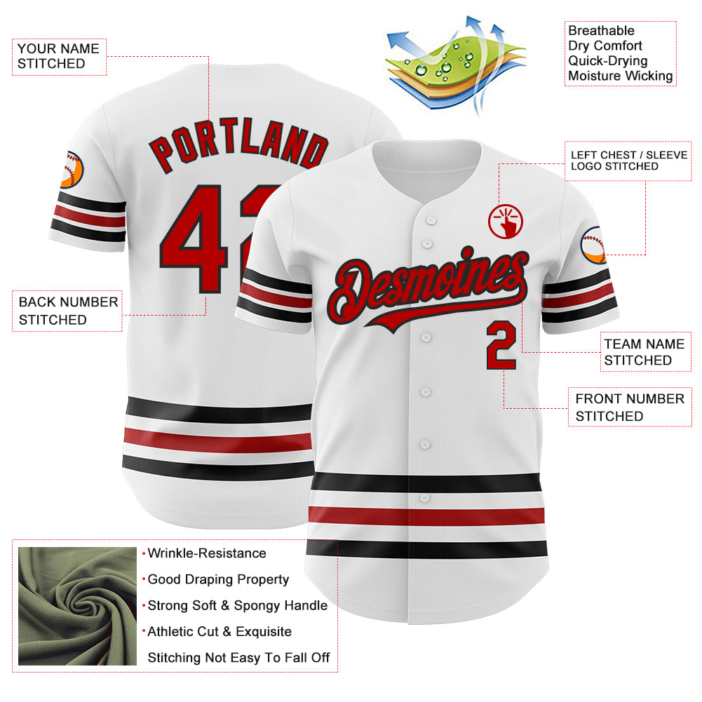 Custom White Red-Black Line Authentic Baseball Jersey
