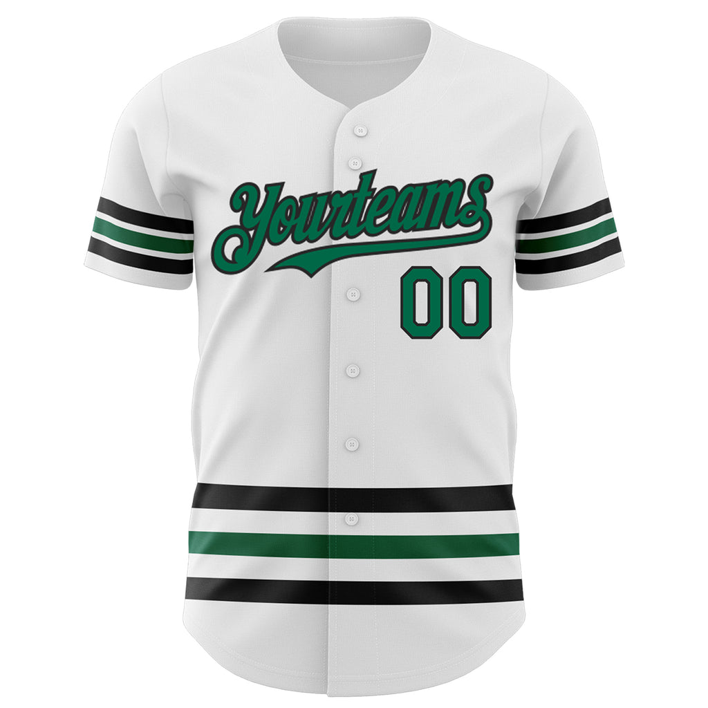 Custom White Kelly Green-Black Line Authentic Baseball Jersey