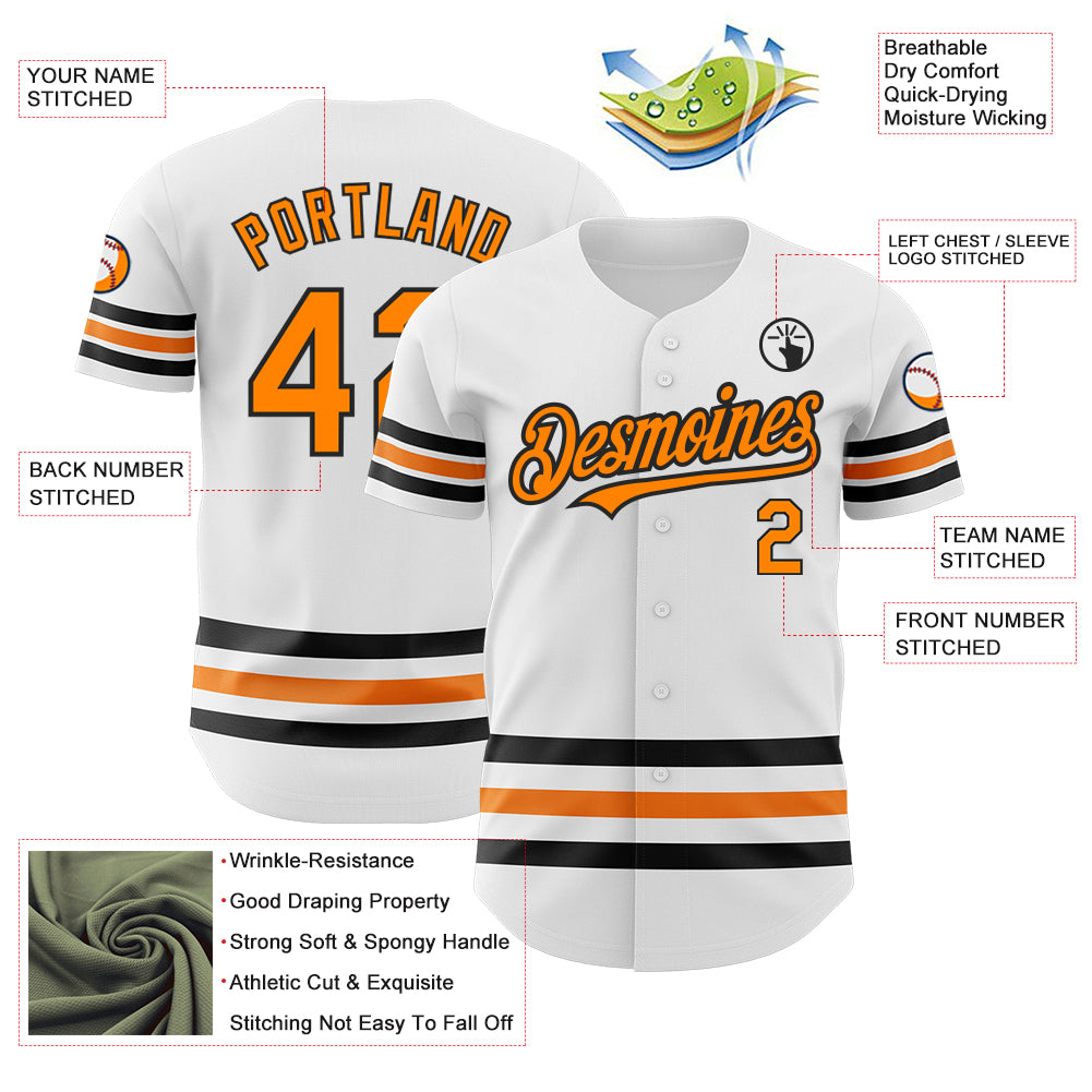 Custom White Bay Orange-Black Line Authentic Baseball Jersey