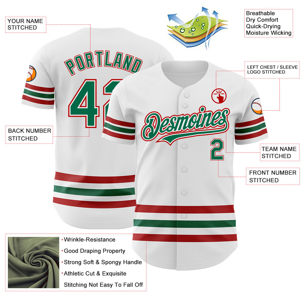 Custom White Kelly Green-Red Line Authentic Baseball Jersey