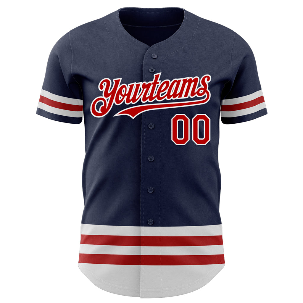 Custom Navy Red-White Line Authentic Baseball Jersey