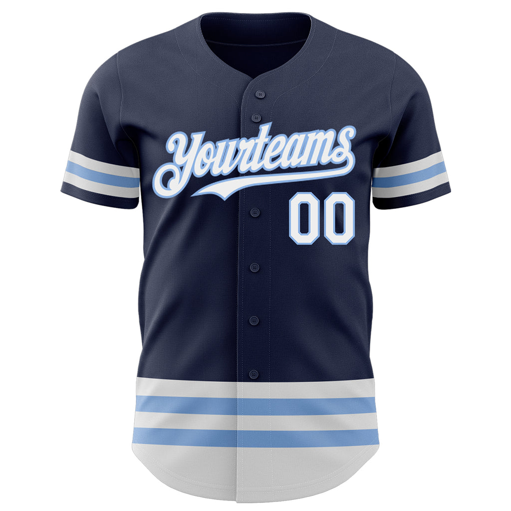 Custom Navy White-Light Blue Line Authentic Baseball Jersey