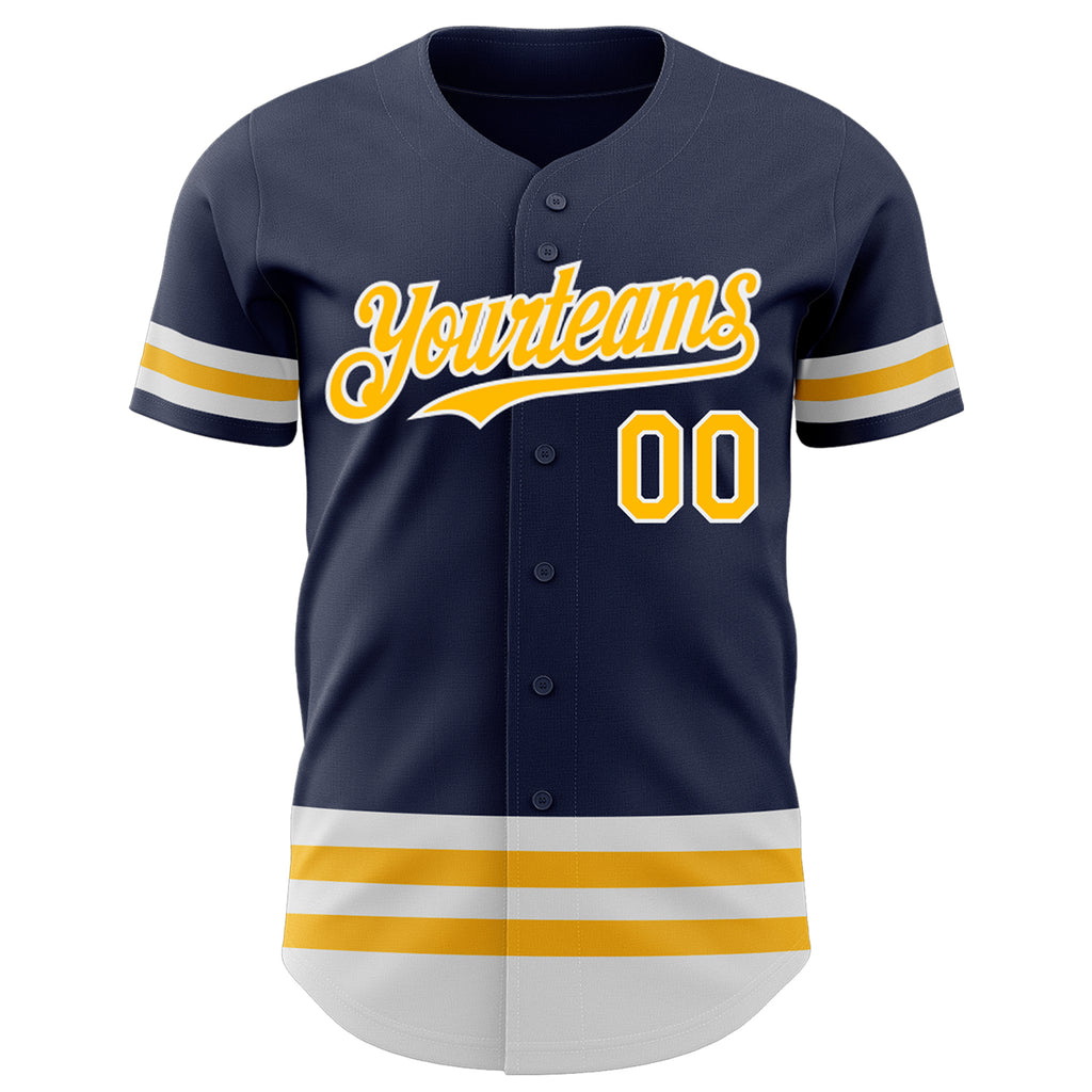 Custom Navy Gold-White Line Authentic Baseball Jersey