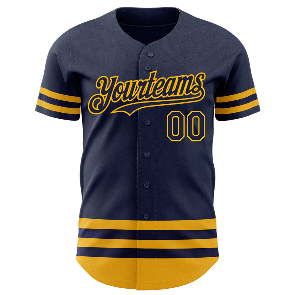 Custom Navy Gold Line Authentic Baseball Jersey
