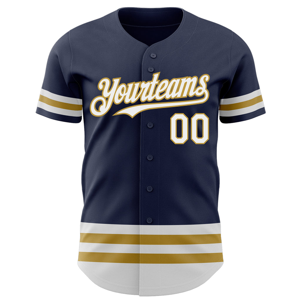 Custom Navy White-Old Gold Line Authentic Baseball Jersey