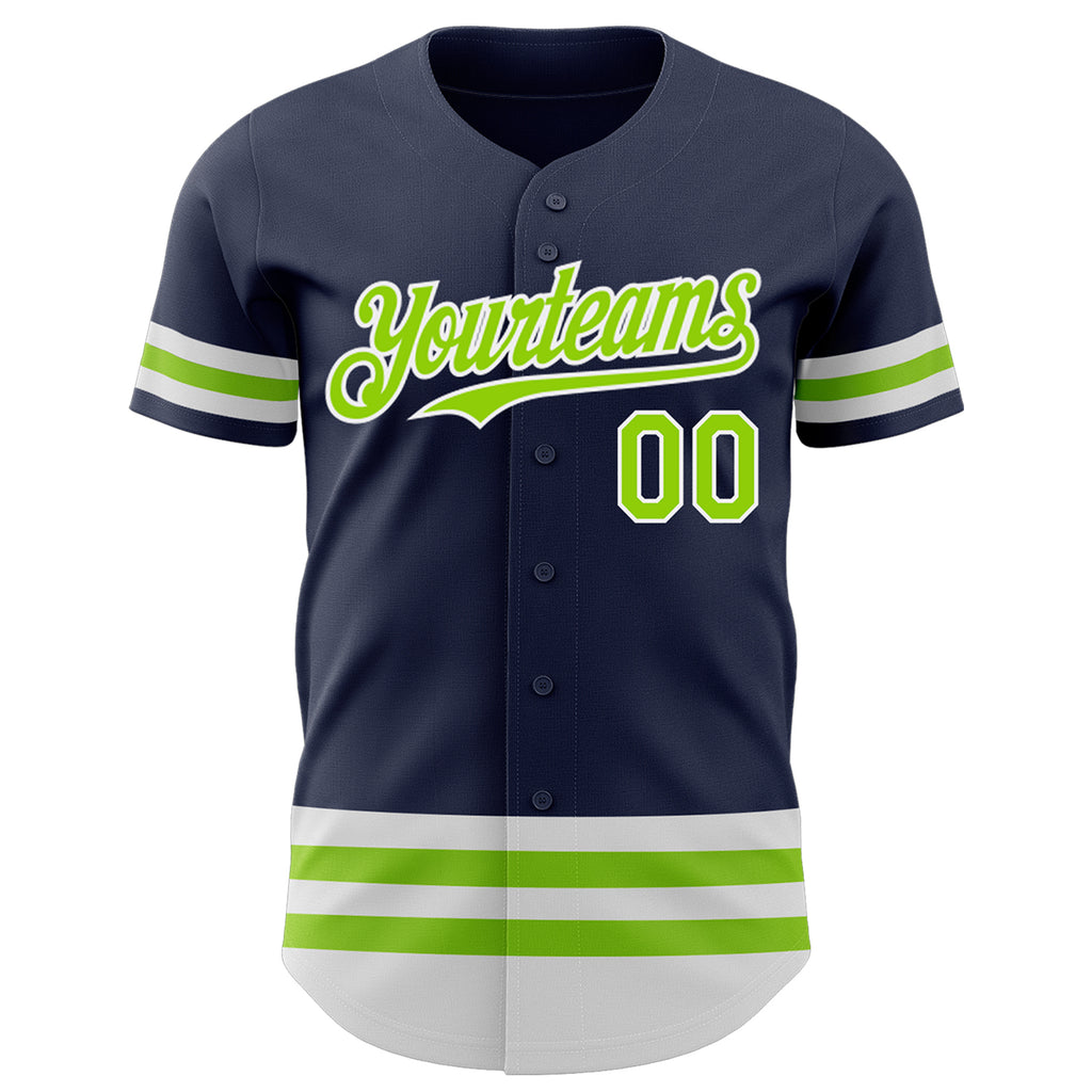 Custom Navy Neon Green-White Line Authentic Baseball Jersey