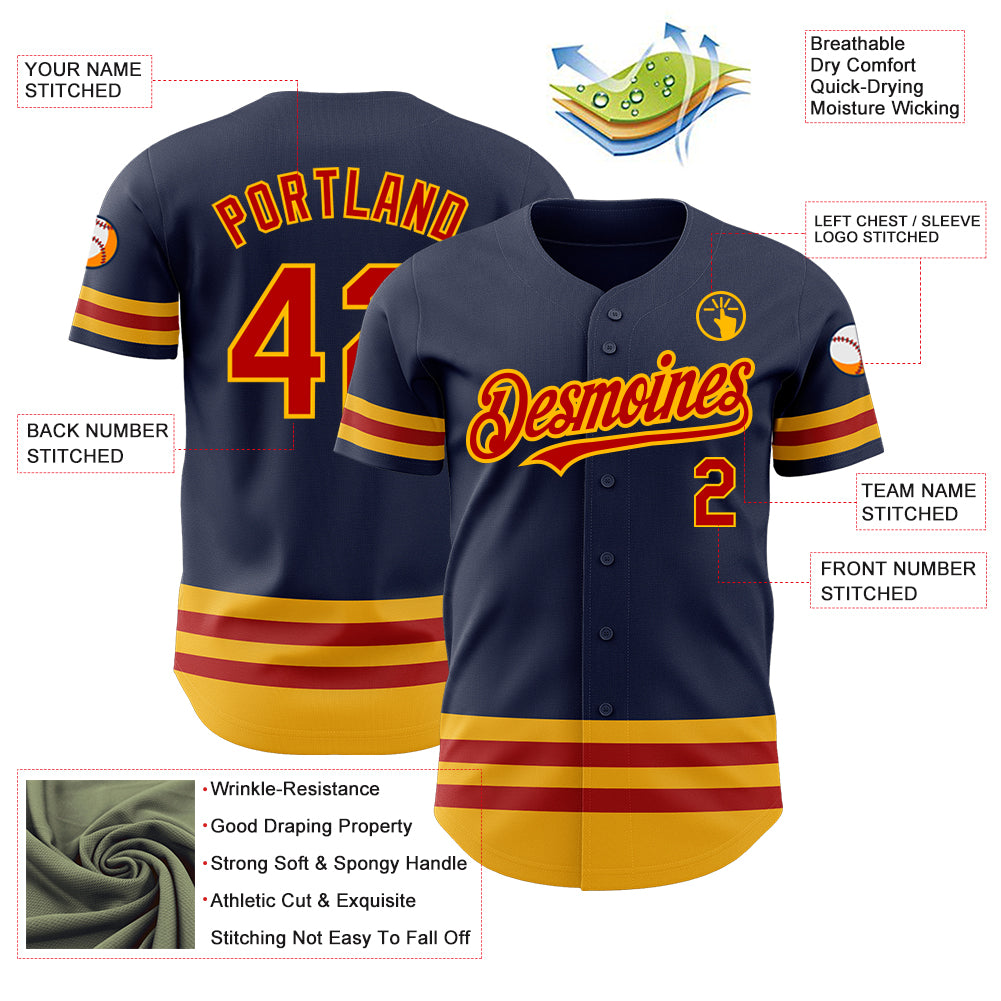 Custom Navy Red-Gold Line Authentic Baseball Jersey