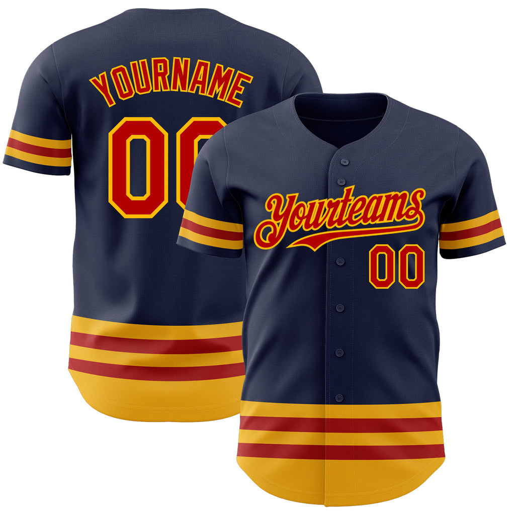 Custom Navy Red-Gold Line Authentic Baseball Jersey