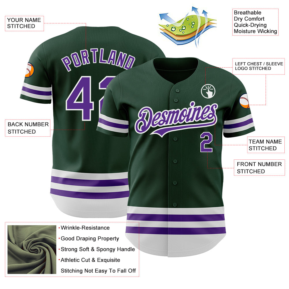 Custom Green Purple-White Line Authentic Baseball Jersey