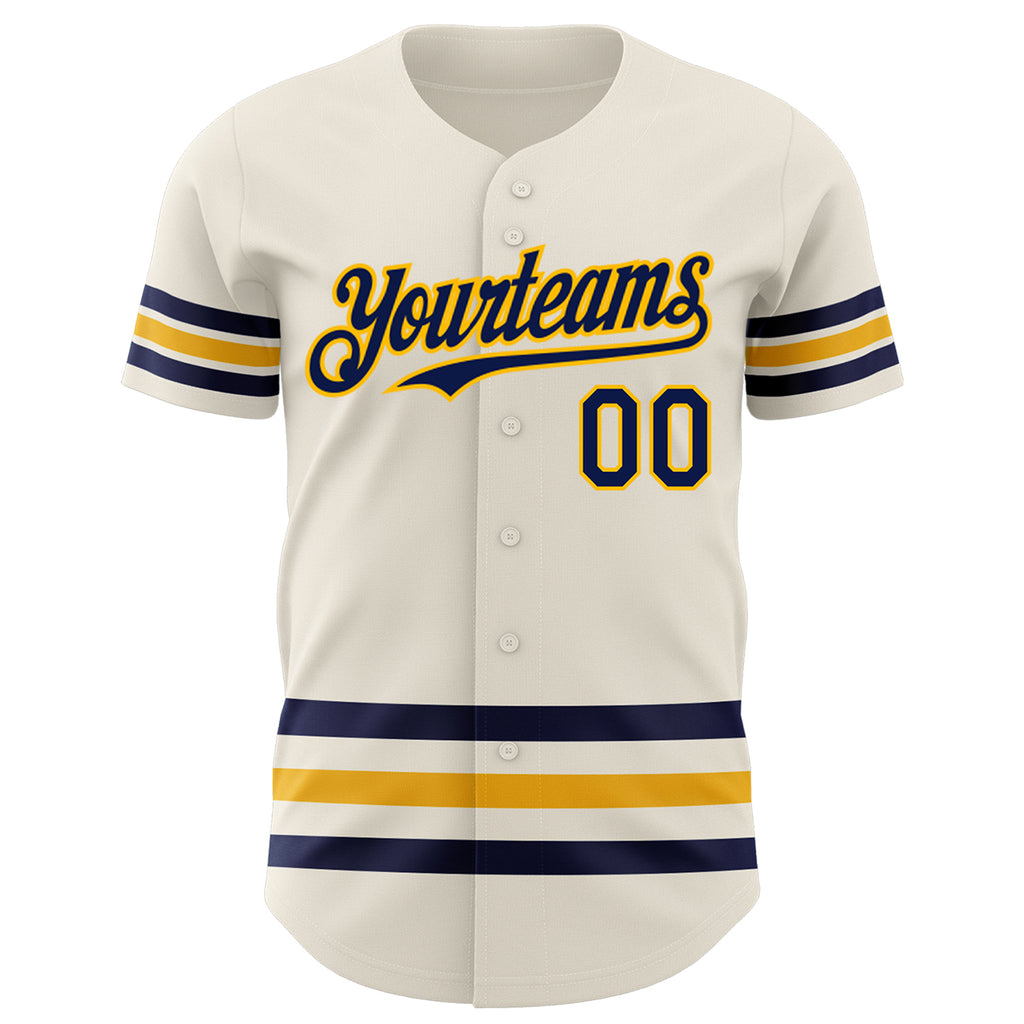 Custom Cream Navy-Gold Line Authentic Baseball Jersey