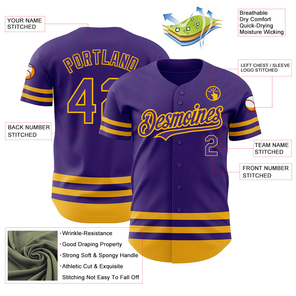 Custom Purple Gold Line Authentic Baseball Jersey