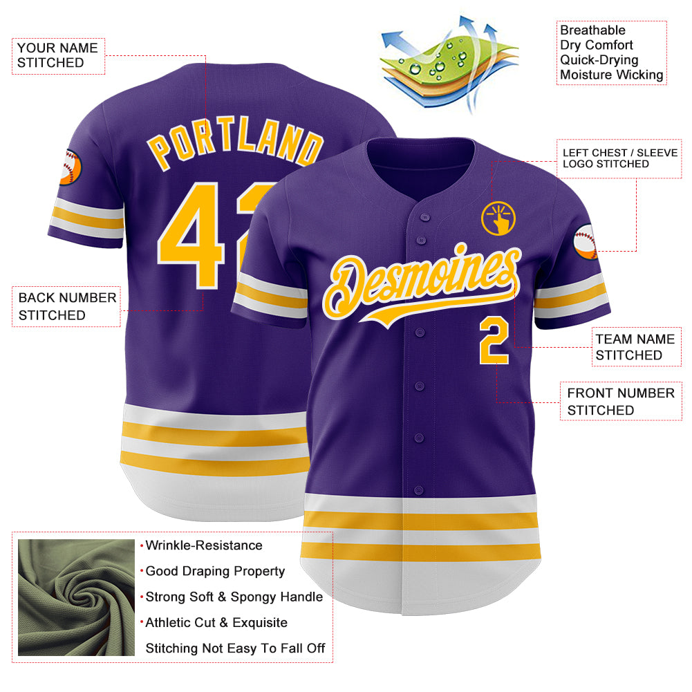 Custom Purple Gold-White Line Authentic Baseball Jersey