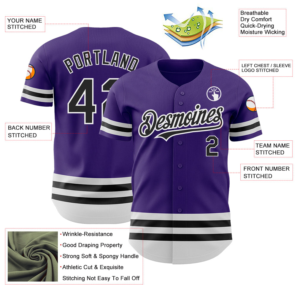 Custom Purple Black-White Line Authentic Baseball Jersey