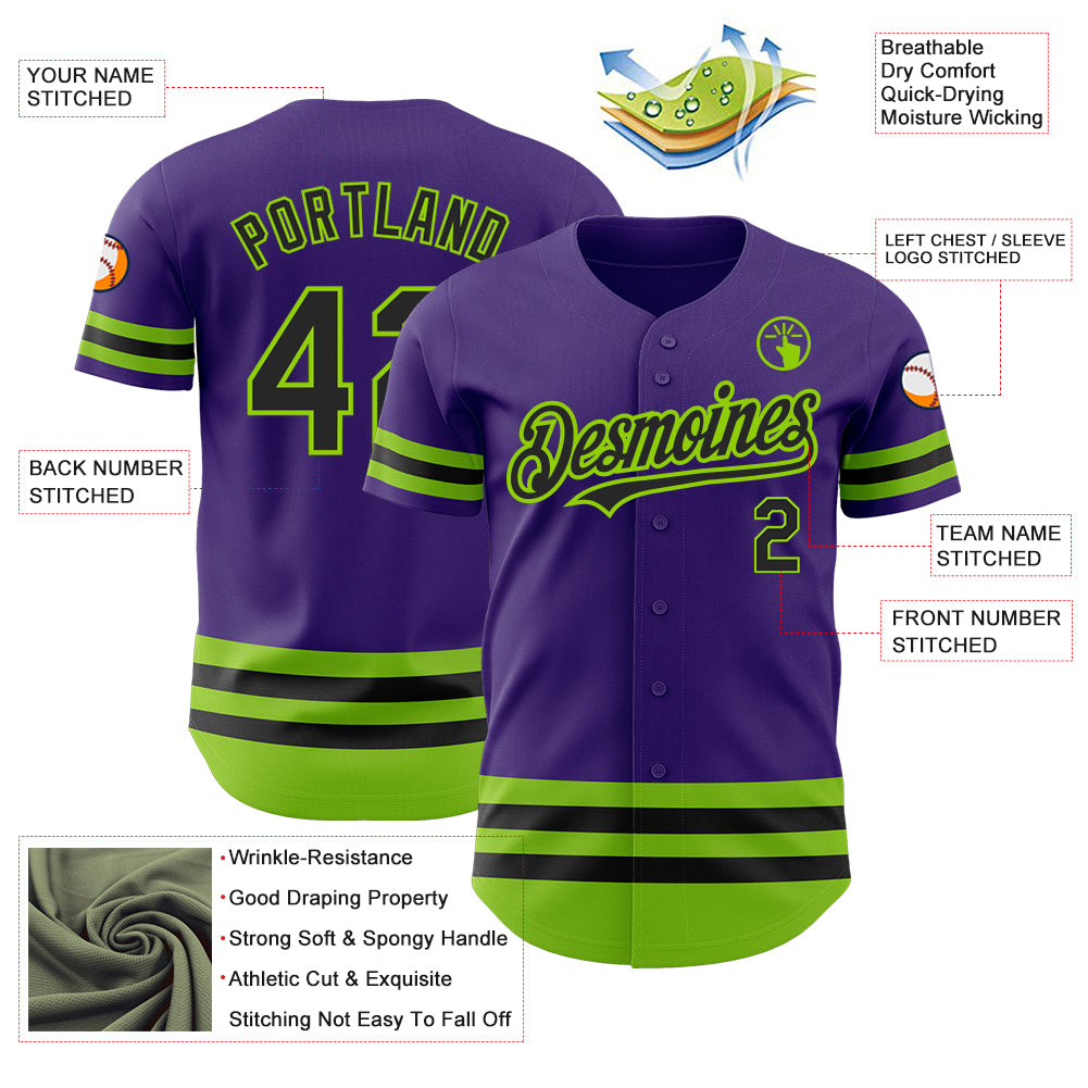 Custom Purple Black-Neon Green Line Authentic Baseball Jersey