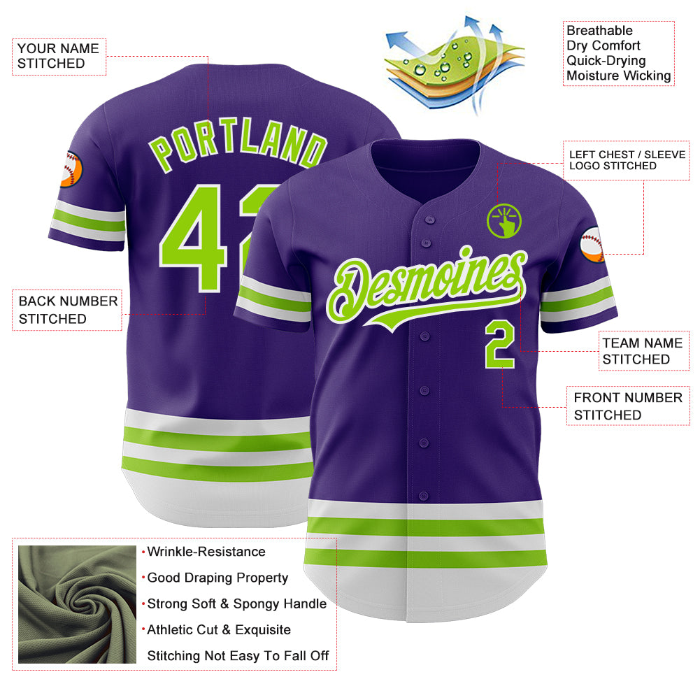 Custom Purple Neon Green-White Line Authentic Baseball Jersey