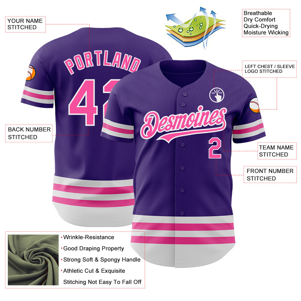 Custom Purple Pink-White Line Authentic Baseball Jersey