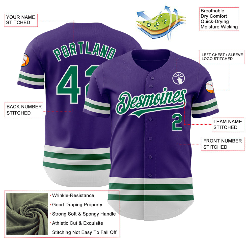 Custom Purple Kelly Green-White Line Authentic Baseball Jersey