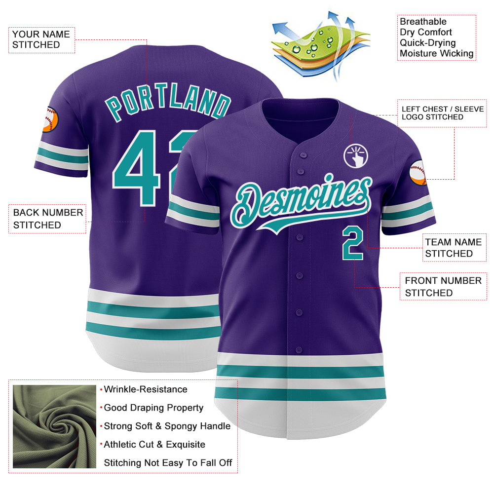 Custom Purple Teal-White Line Authentic Baseball Jersey