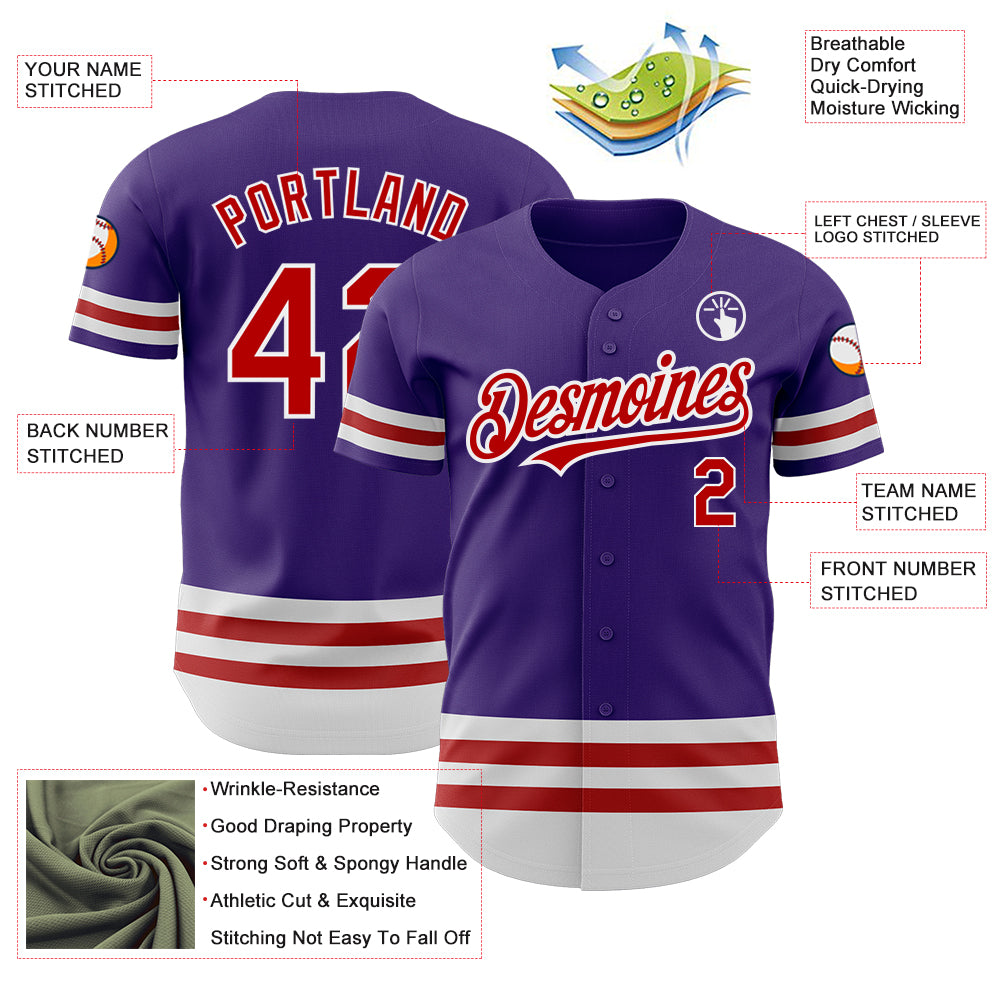 Custom Purple Red-White Line Authentic Baseball Jersey