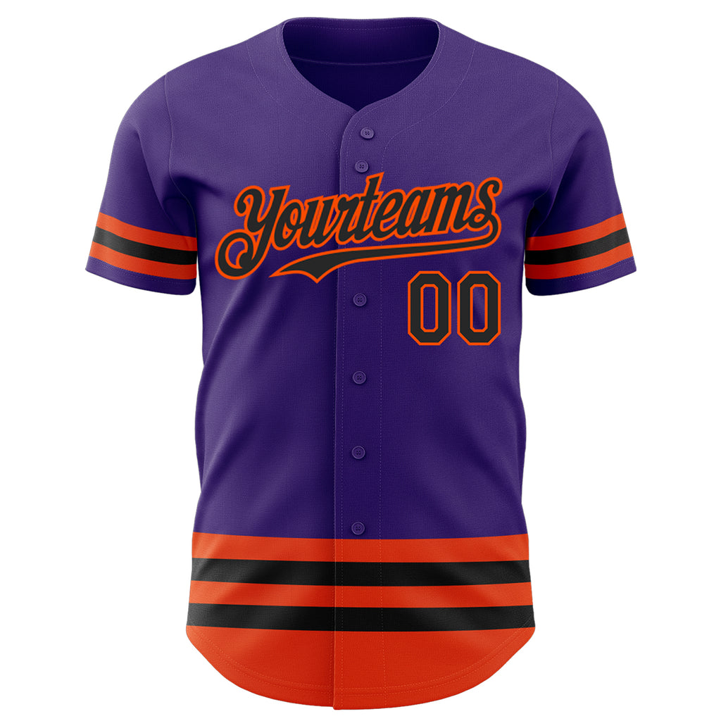 Custom Purple Black-Orange Line Authentic Baseball Jersey