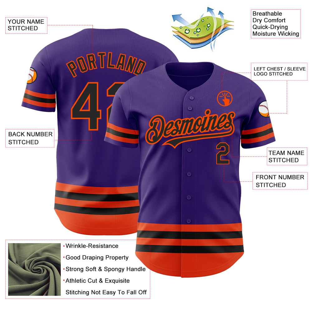 Custom Purple Black-Orange Line Authentic Baseball Jersey