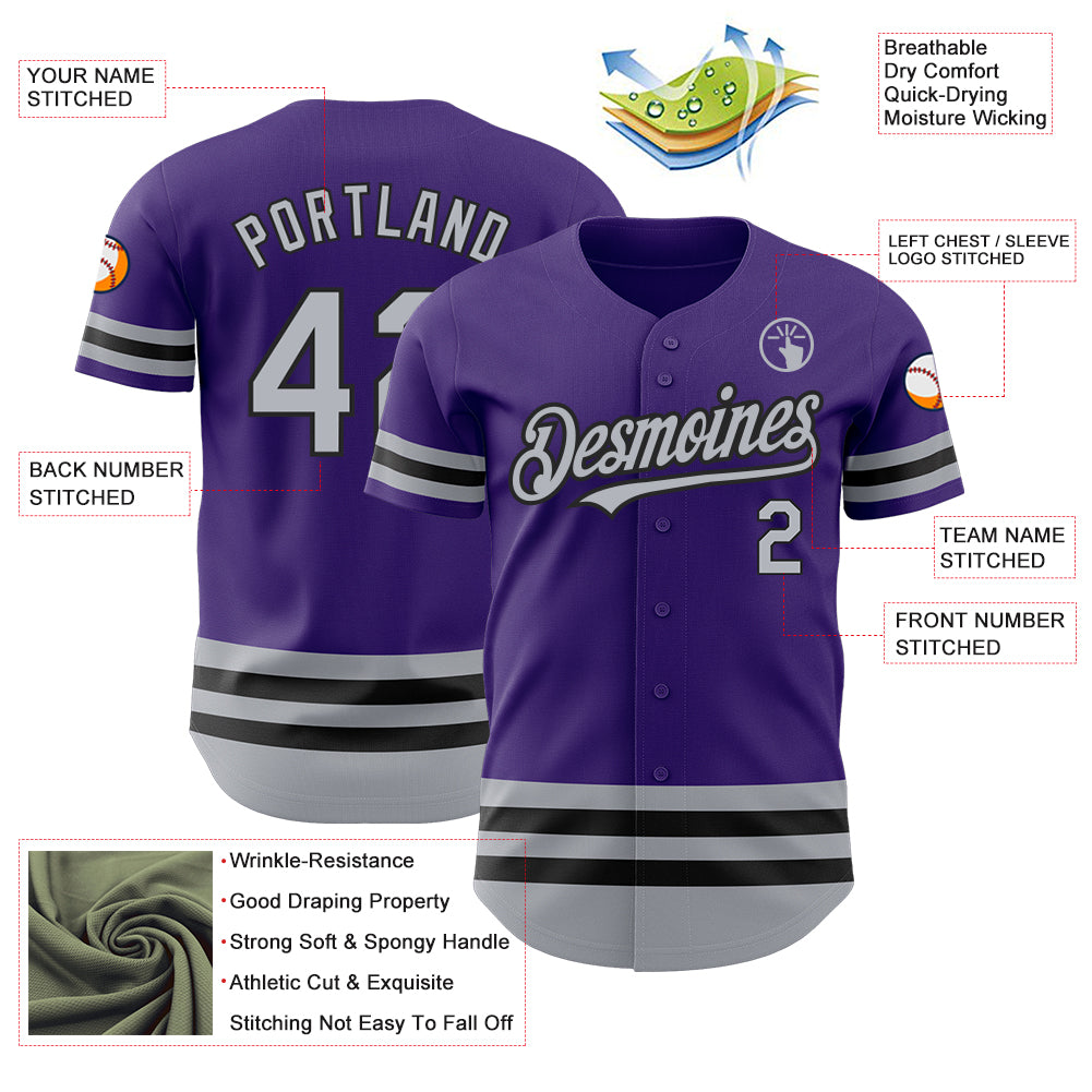 Custom Purple Gray-Black Line Authentic Baseball Jersey