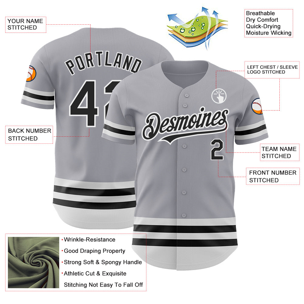Custom Gray Black-White Line Authentic Baseball Jersey