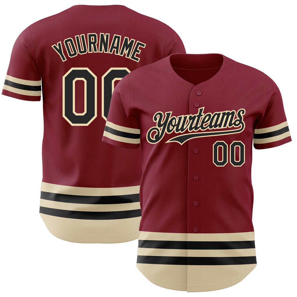Custom Crimson Black-Cream Line Authentic Baseball Jersey