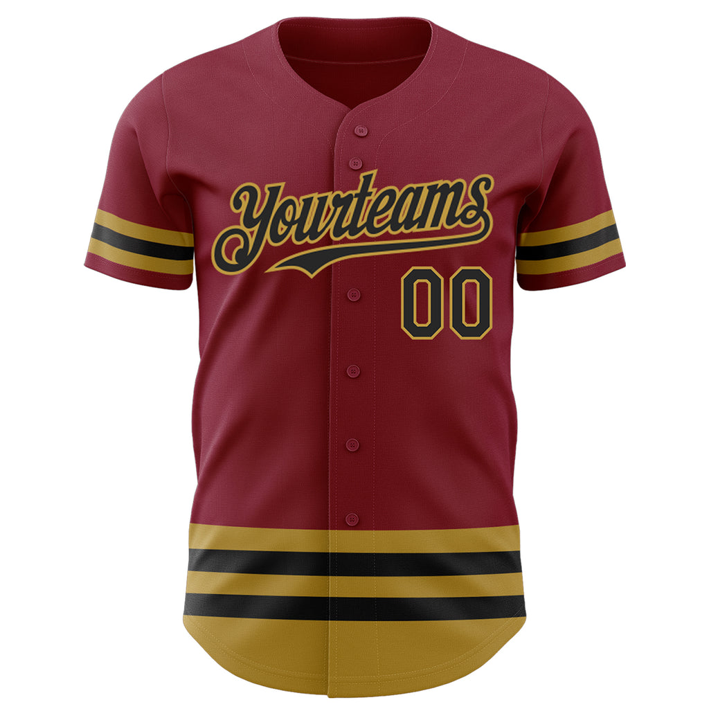 Custom Crimson Black-Old Gold Line Authentic Baseball Jersey