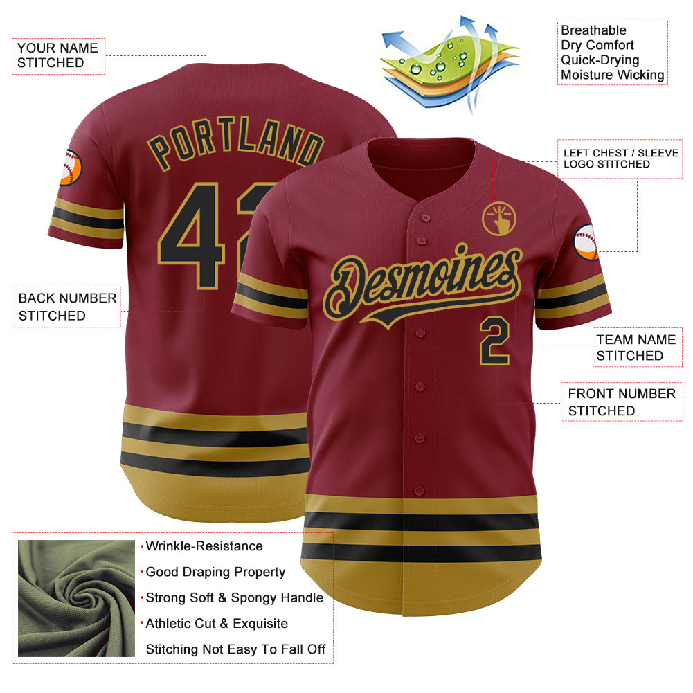 Custom Crimson Black-Old Gold Line Authentic Baseball Jersey