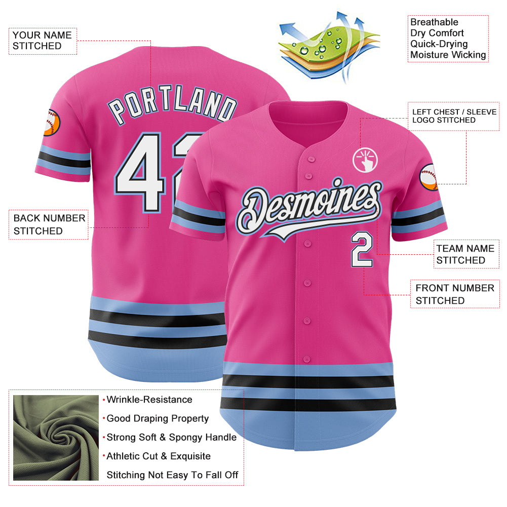 Custom Pink Black-Light Blue Line Authentic Baseball Jersey