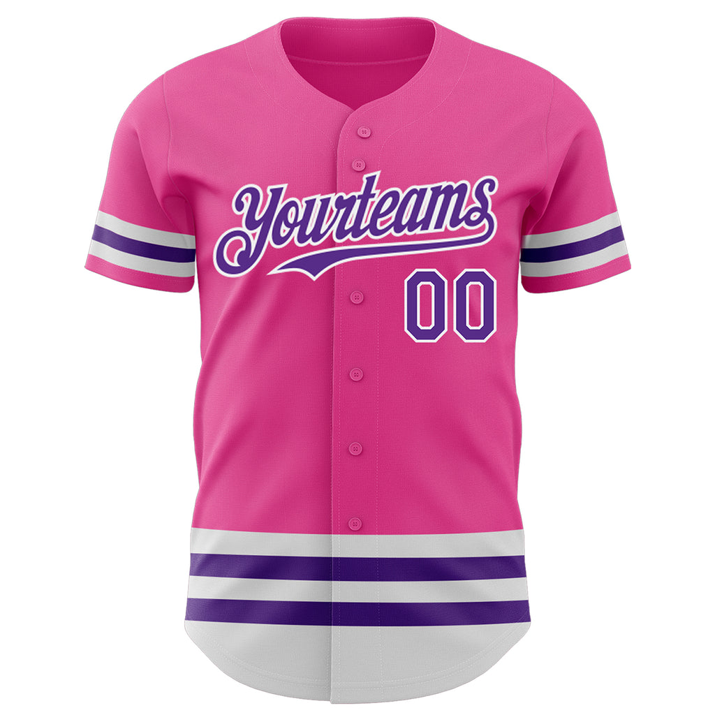 Custom Pink Purple-White Line Authentic Baseball Jersey